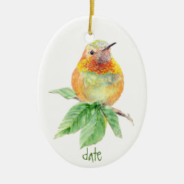 Anpassningsbar Watercolor Rufous Hummingbird, Bird Julgransprydnad Keramik