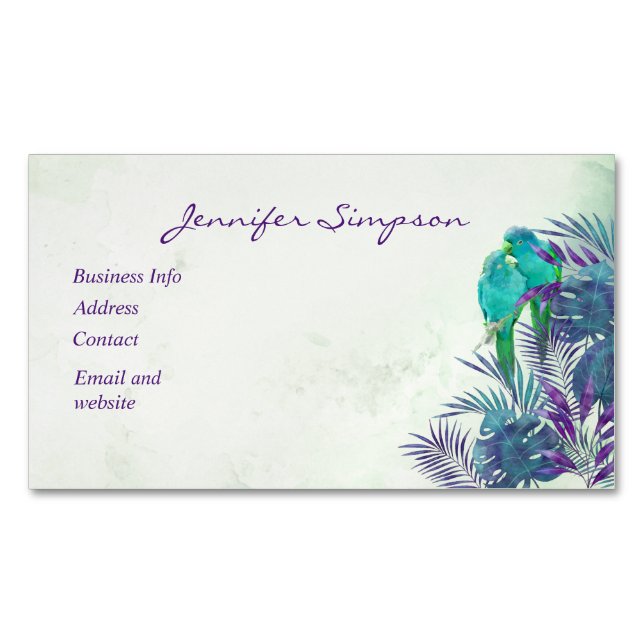 Anpassningsbar Watercolor Tropical Parrot Business Magnetiska Visitkort (Framsida)