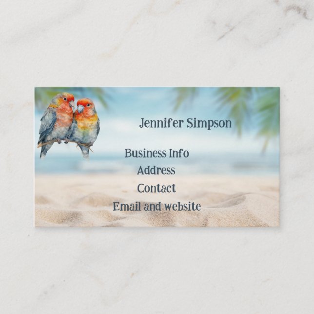 Anpassningsbar Watercolor Tropical Parrot Business Visitkort (Framsida)