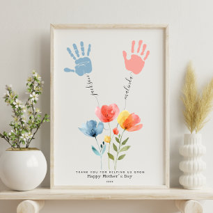 Anpassningsbar Watercolor Wildblommor Handprint-bl Poster