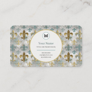 ANPASSNINGSBAR Weasted Fleur de Lis   Aqua Blue &  Visitkort