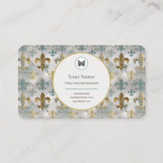 ANPASSNINGSBAR Weasted Fleur de Lis | Aqua Blue &  Visitkort
