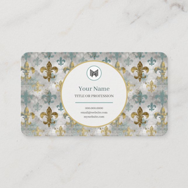 ANPASSNINGSBAR Weasted Fleur de Lis | Aqua Blue &  Visitkort (Framsida)
