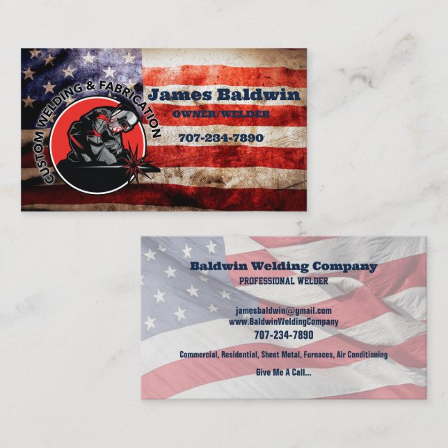 Anpassningsbar Welder & Fabrication American Flagg Visitkort (Fram/baksida)