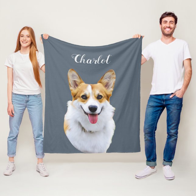 Anpassningsbar Welsh Corgi Hund Personlig Teckning Fleecefilt (På plats)