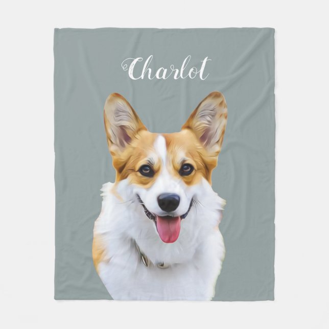 Anpassningsbar Welsh Corgi Hund Personlig Teckning Fleecefilt (Framsidan)