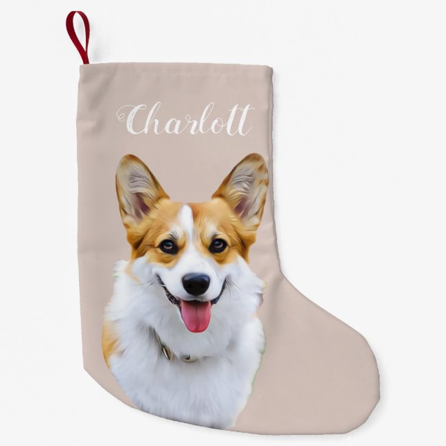 Anpassningsbar Welsh Corgi Hund Personlig Teckning Liten Julstrumpa (Framsidan)