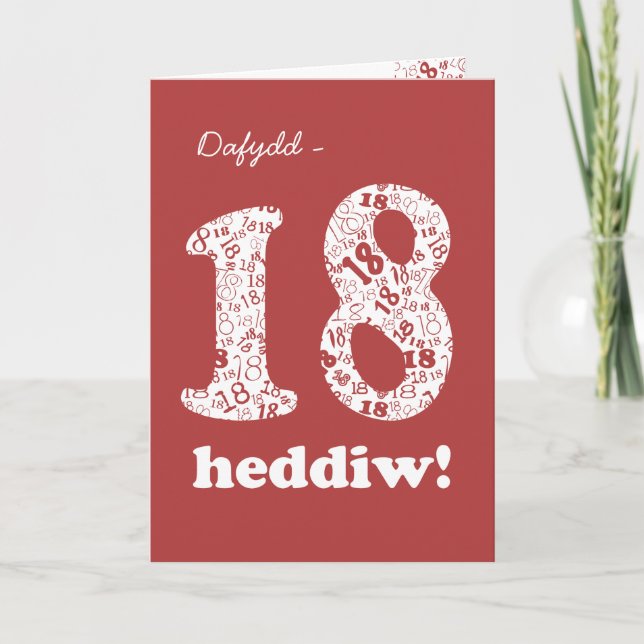 Anpassningsbar Welsh Red White Numbers 18: e födel Kort (Framsida)