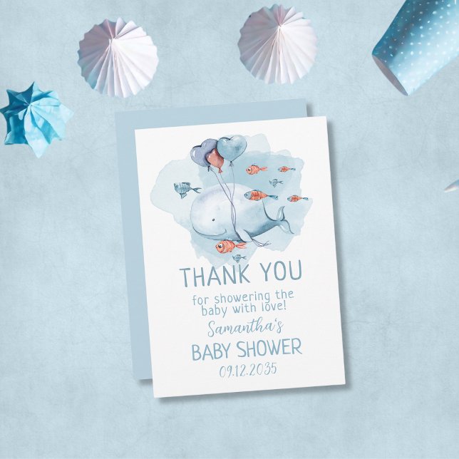 Anpassningsbar Whale Boy Baby Shower Guest Tack (Custom Whale Boy Baby Shower Guest Thank You
)