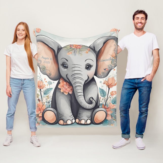 Anpassningsbar Whimsical Baby Elefant Flanell  Fleecefilt (På plats)