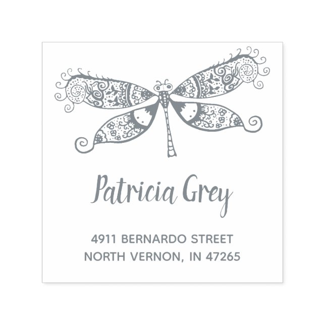 Anpassningsbar Whimsical Dragonfly Returadress Självfärgande Stämpel (Design)