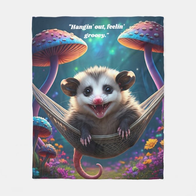 Anpassningsbar Whimsical Opossum Psychedelic Hippi Fleecefilt (Framsidan)