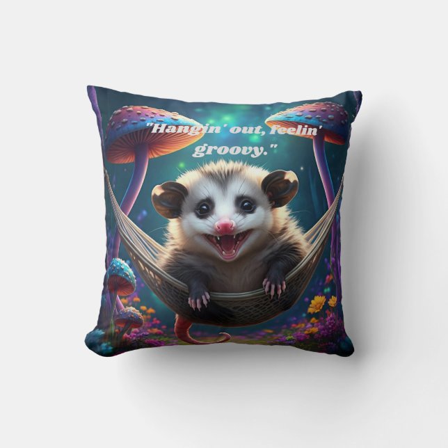 Anpassningsbar Whimsical Opossum Psychedelic Hippi Kudde (Framsida)