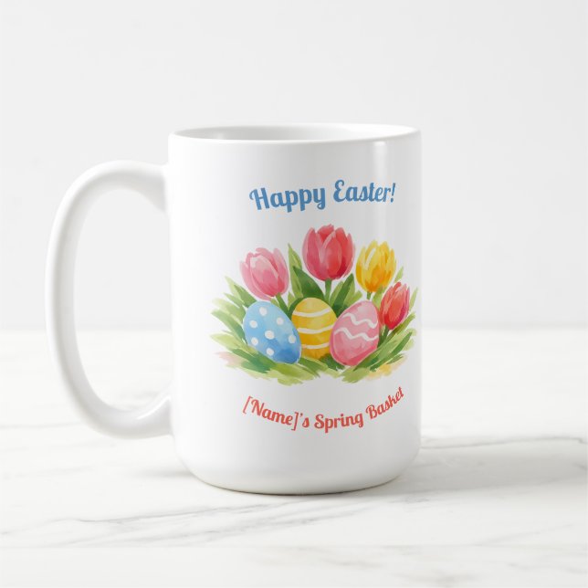 Anpassningsbar Whimsical Påsk Tulpaner & Ägg Desig Kaffemugg (Vänster)