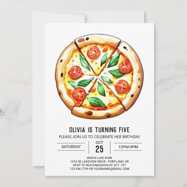 Anpassningsbar Whimsical Pizza Birthday Inbjudningar (Framsida)