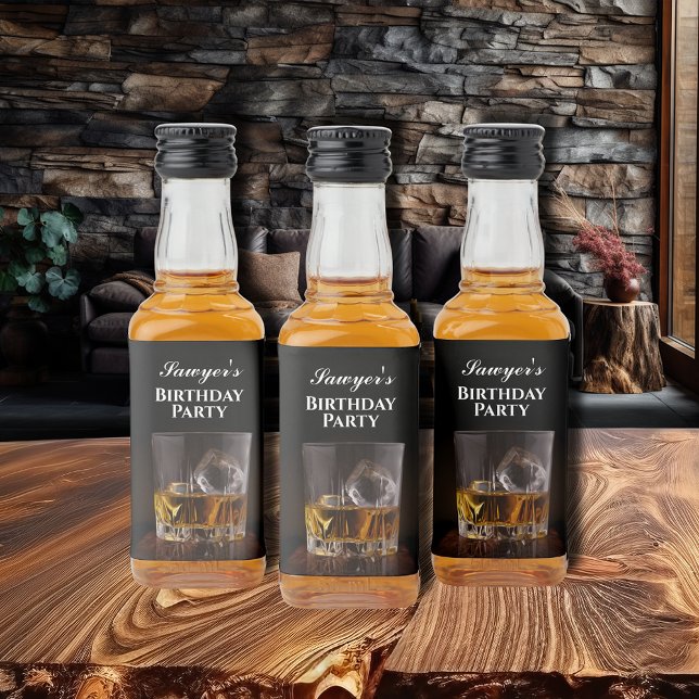 Anpassningsbar Whiskey Sten Glass Mini Spritflaskor Etikett (Whiskey rocks glass on custom birthday party mini liquor bottle labels)