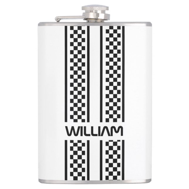 Anpassningsbar White and Black Tävling Sport Rand Fickplunta (Framsidan)