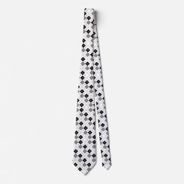Anpassningsbar White Black and Grått Argyle Tie Slips (Framsida)