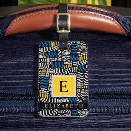 Anpassningsbar White Black Blue Gult Abstrakt Möns Bagagebricka