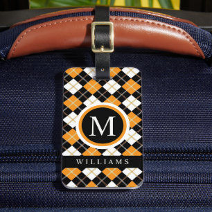 Anpassningsbar White Black Orange Argyle Mönster Bagagebricka
