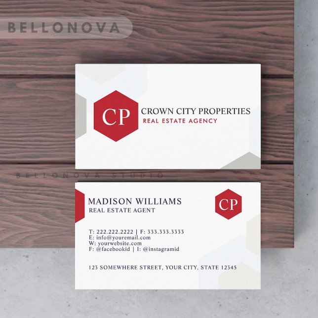 Anpassningsbar White Black Red Real Gods Agent Visitkort (Custom White Black Red Real Estate Agent Business Card)