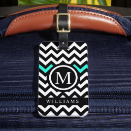 Anpassningsbar White Black Turcos Blue Chevron Mön Bagagebricka