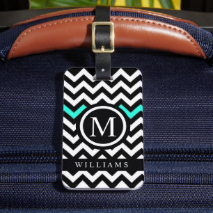 Anpassningsbar White Black Turcos Blue Chevron Mön Bagagebricka