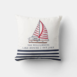 Anpassningsbar White Blue Boat Nautical Sjö House Kudde