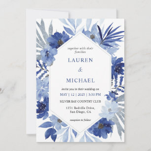 Anpassningsbar White Blue Bouquet Ram Bröllop Inbjudningar