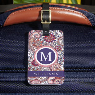 Anpassningsbar White Blue Rosa Lila Paisley Mönste Bagagebricka