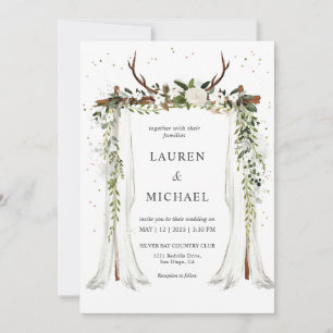 Anpassningsbar White Boho Canopy Blommigt Antler B Inbjudningar