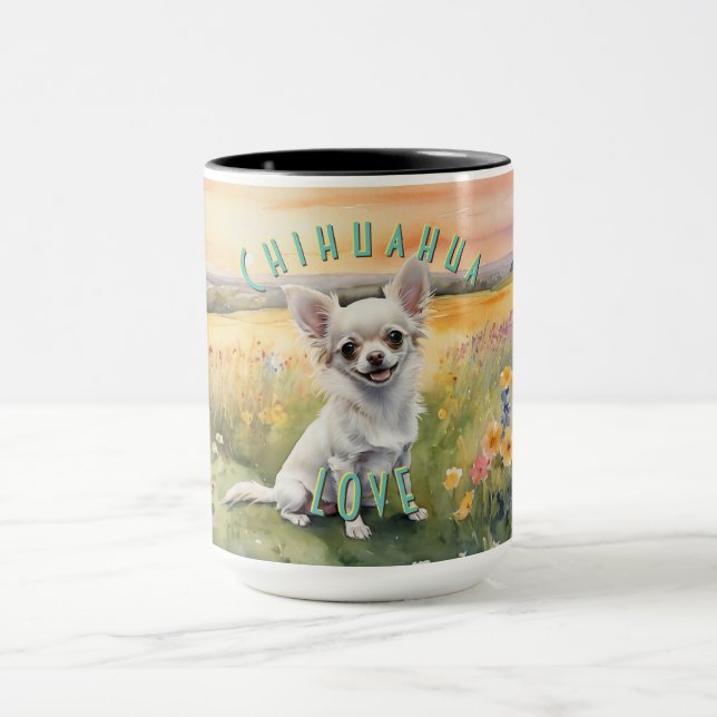 Anpassningsbar White Chihuahua Sunrise, Miniature  Kaffemugg (Center)