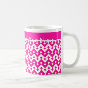 Anpassningsbar White Coffee Mugg, Candy Rosa Geome Kaffemugg