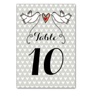 Anpassningsbar White Doves Kärlek Heart Bröllop Bo Bordsnummer