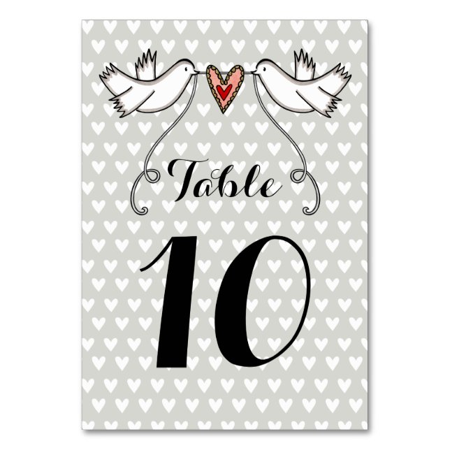 Anpassningsbar White Doves Kärlek Heart Bröllop Bo Bordsnummer (Framsidan)