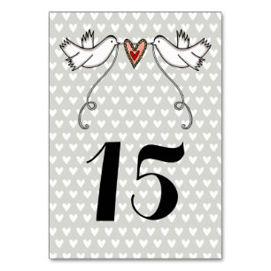 Anpassningsbar White Doves Kärlek Heart Bröllop Bo Bordsnummer