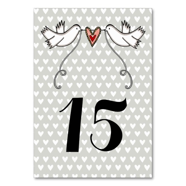 Anpassningsbar White Doves Kärlek Heart Bröllop Bo Bordsnummer (Framsidan)