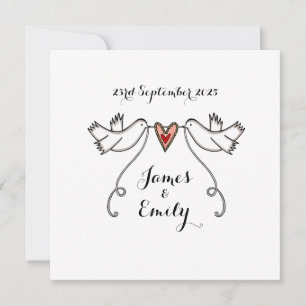 Anpassningsbar White Doves Kärlek Heart Bröllopsin Inbjudningar