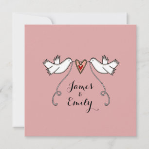 Anpassningsbar White Doves Kärlek Heart Bröllopsin Inbjudningar
