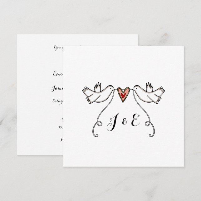 Anpassningsbar White Doves Kärlek Heart Bröllopsin Inbjudningar (Fram/baksida)