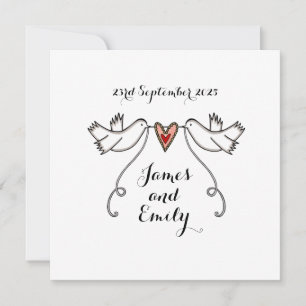 Anpassningsbar White Doves Kärlek Heart Bröllopsin Inbjudningar