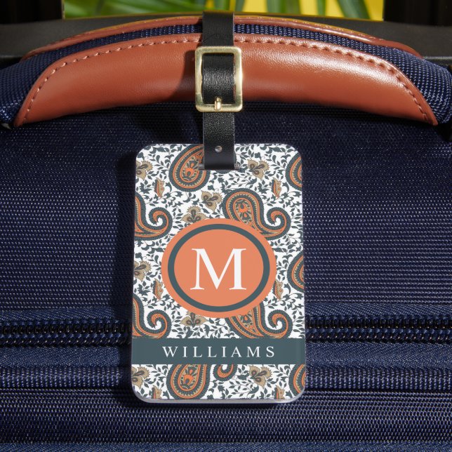 Anpassningsbar White Grått Orange Grönt Paisley Mö Bagagebricka (Framsida Insitu 2)