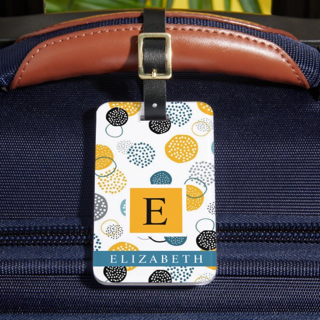 Anpassningsbar White Gult Blue Black Abstrakt Möns Bagagebricka (Framsida Insitu 2)