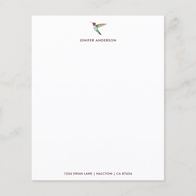 Anpassningsbar White Hummingbird Stationery Papper (Framsida)
