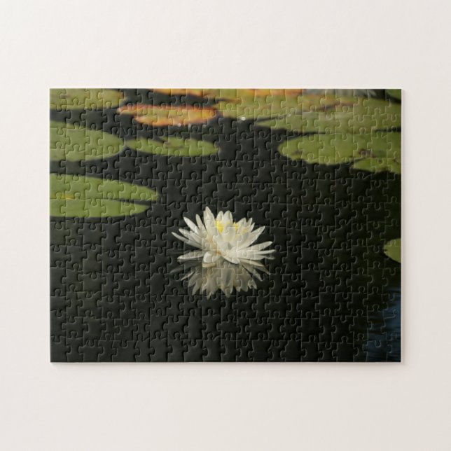 Anpassningsbar White Lilly Pond Puzzle Pussel (Horisontell)