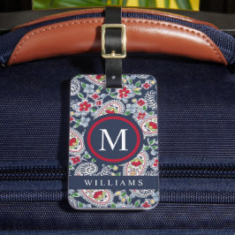 Anpassningsbar White Navy Blue Paisley Mönster Bagagebricka