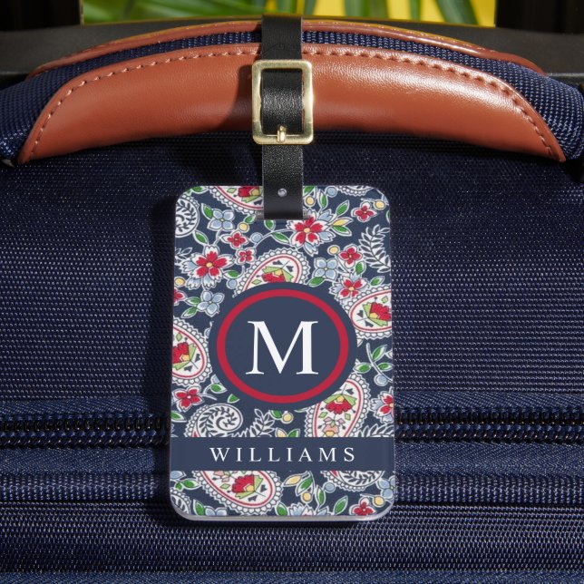 Anpassningsbar White Navy Blue Paisley Mönster Bagagebricka (Framsida Insitu 2)