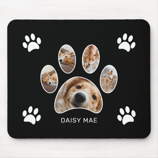 Anpassningsbar White Paw Print Namn Photo Collage  Musmatta (Framsidan)