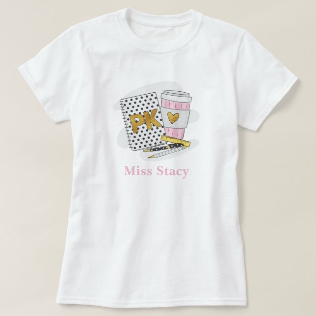 Anpassningsbar White Pre K Teacher School T Shirt (Design framsida)