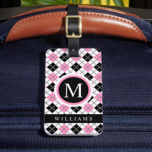 Anpassningsbar White Rosa Black Checkered Argyle M Bagagebricka
